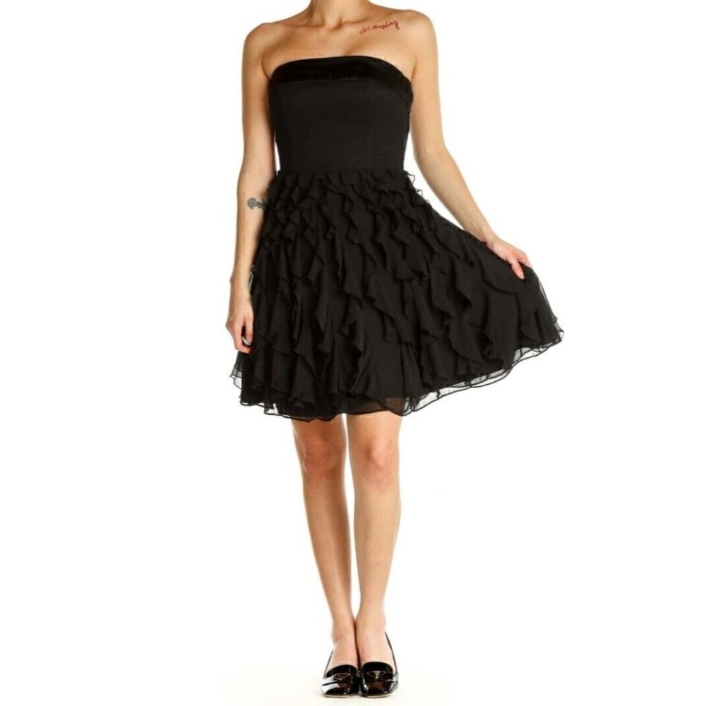 White House Black Market Sz 0 Black Ruffled Strapless Tuxedo Dress